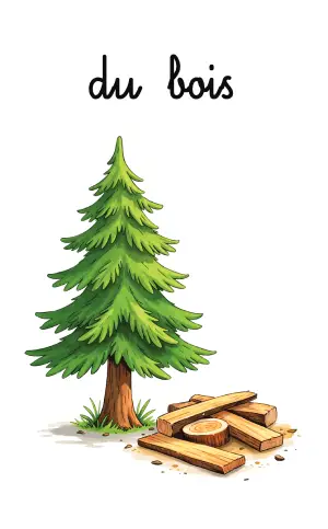 Un sapin et des planches de bois