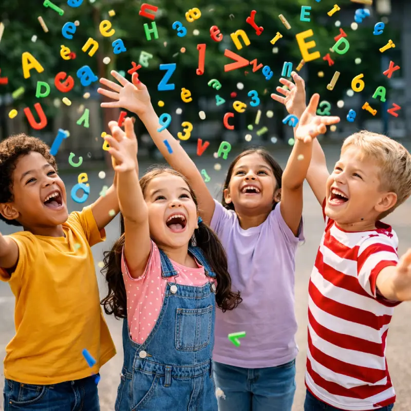 Enfants qui lancent des lettres