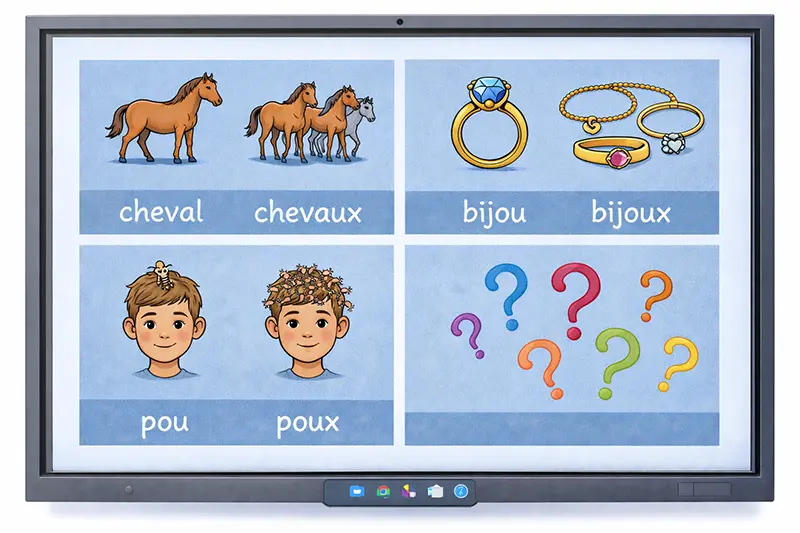 Illustrations pour montrer la difficulté des exceptions orthographiques
