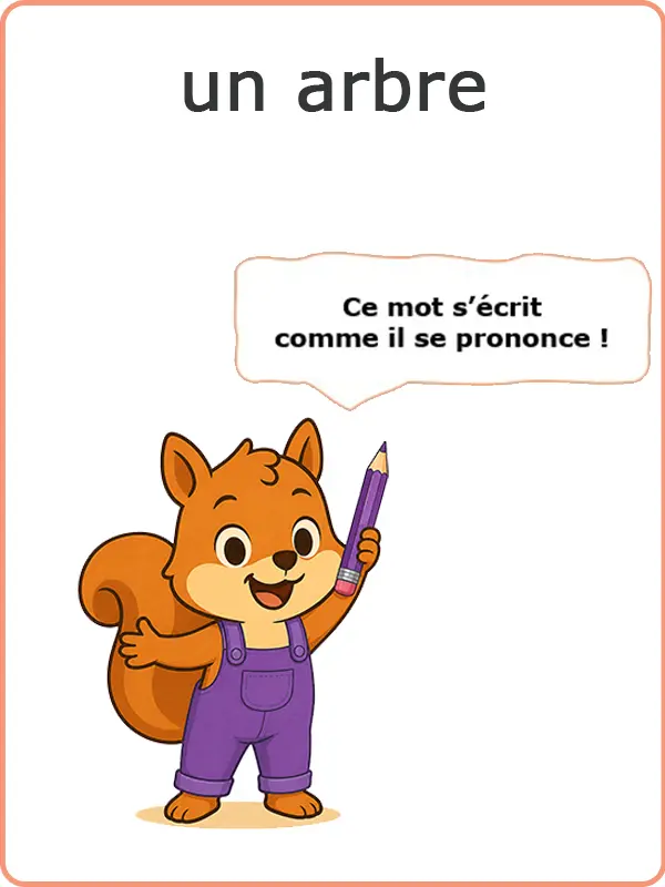 La carte du mot arbre qui s'écrit comme il se prononce
